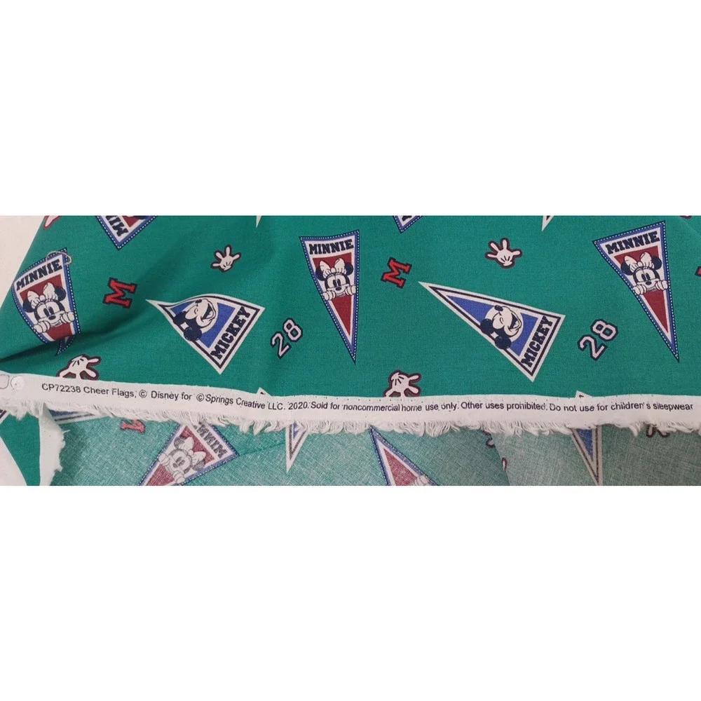 Cheer Flags Mickey Minnie Springs Disney Green Cotton Fabric 1 Pc 50